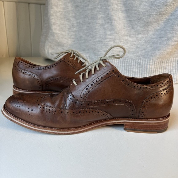 Warfield & Grand Men's Size 11.5 Wing Tip Oxfords Roy Brown Leather Dress Shoes - Picture 2 of 16